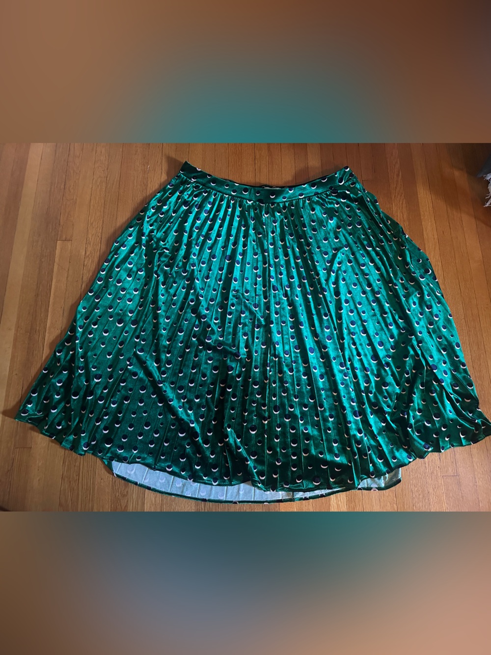 Anthropologie Maeve green velvet skirt half moon polka dots, size 2X, NWOT